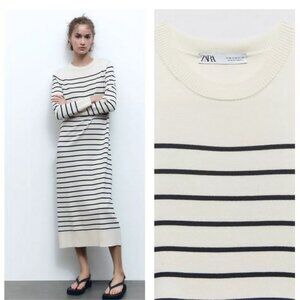 Zara Ecru Striped Midi Sweater Dress, NWT, S